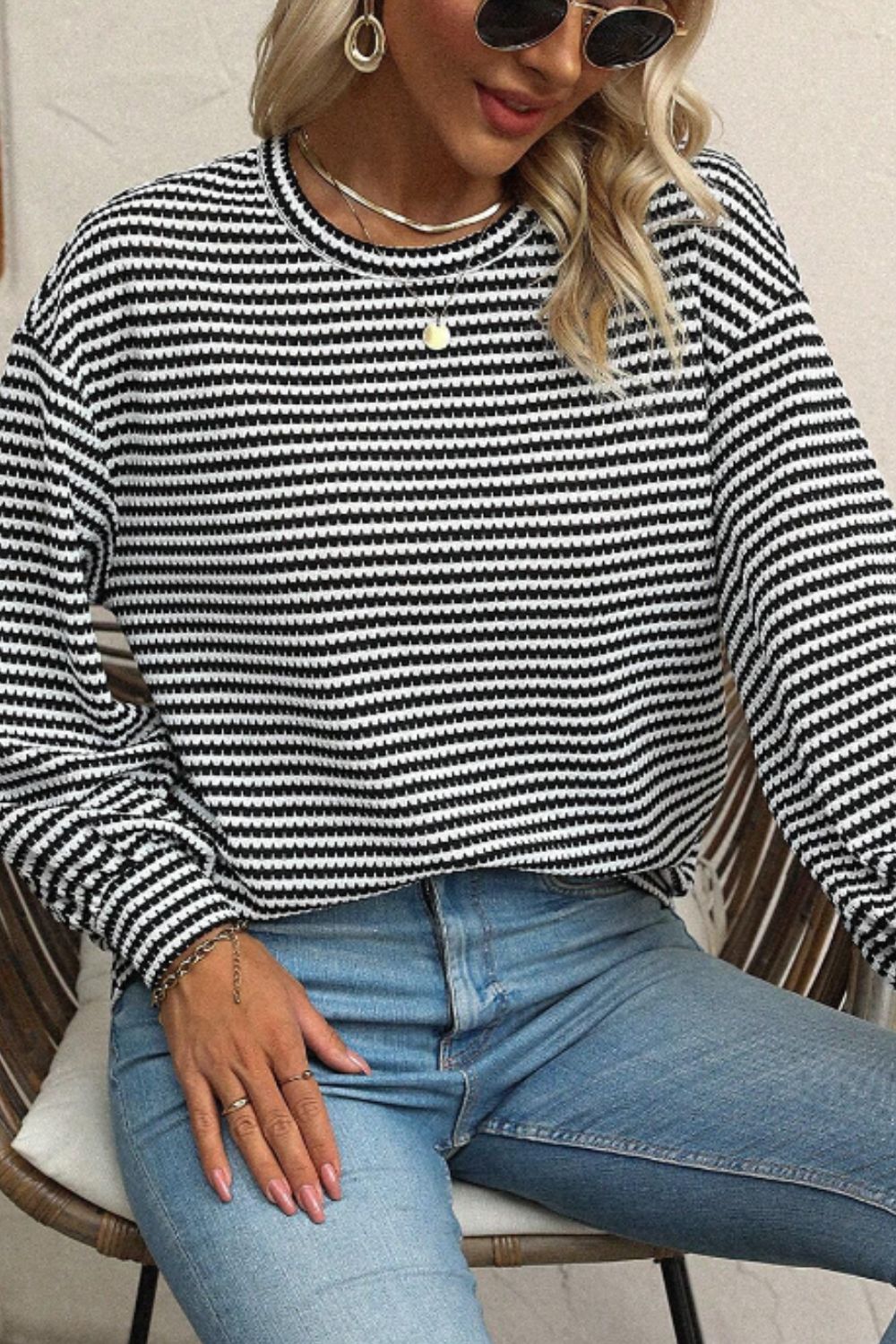 Striped Round Neck Long Sleeve Top