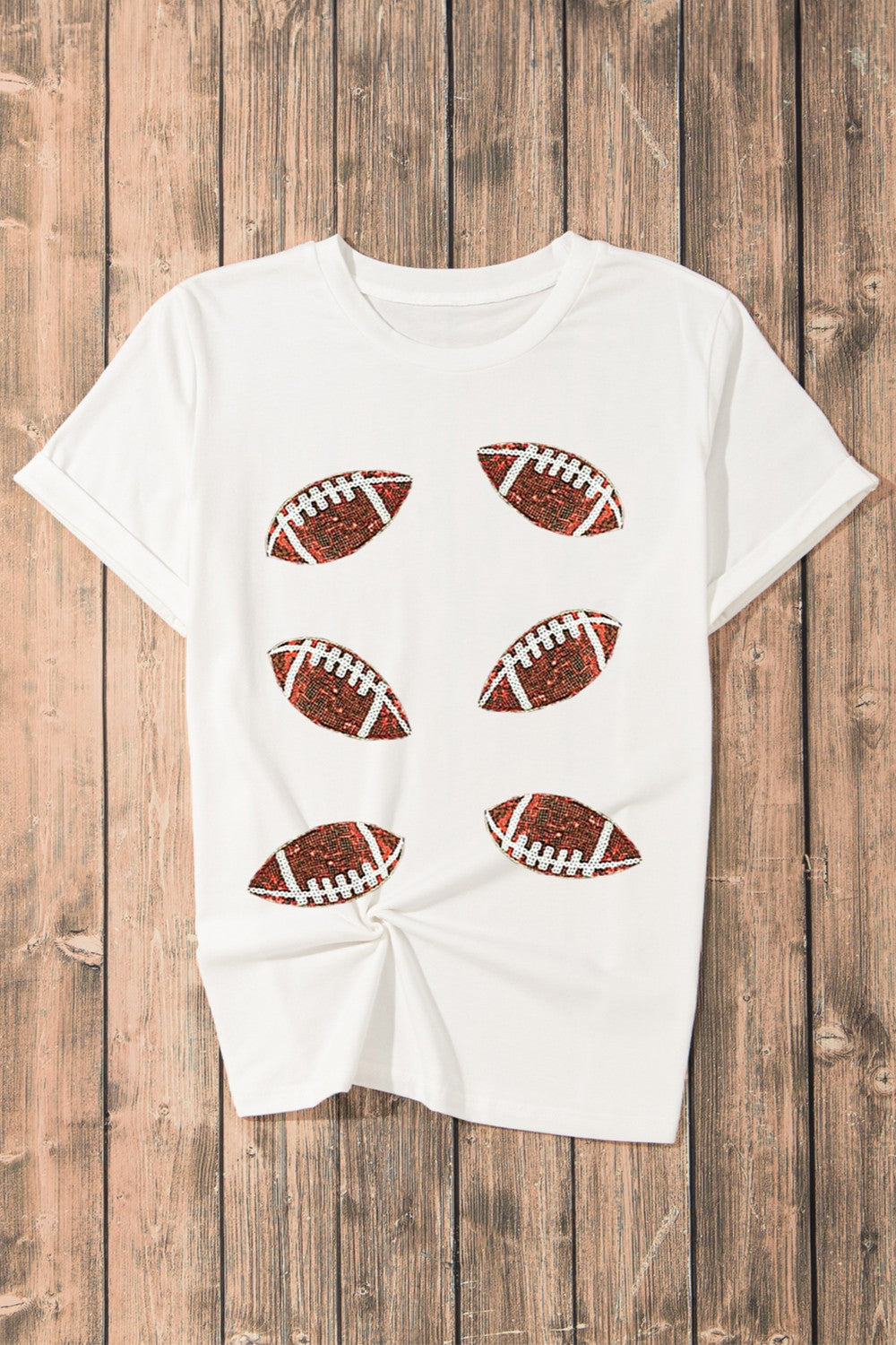 Sequin Football Round Neck Short Sleeve T-Shirt