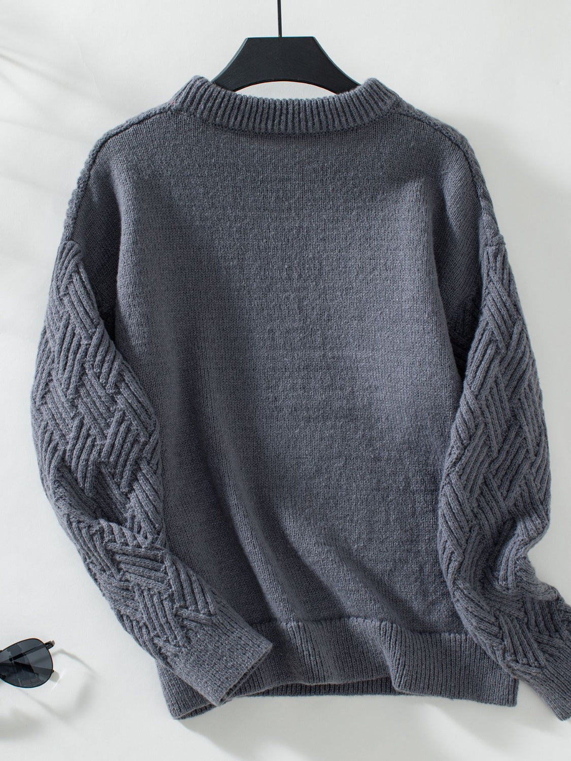 Round Neck Long Sleeve Woven Sweater