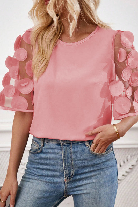 Applique Round Neck Half Sleeve Blouse