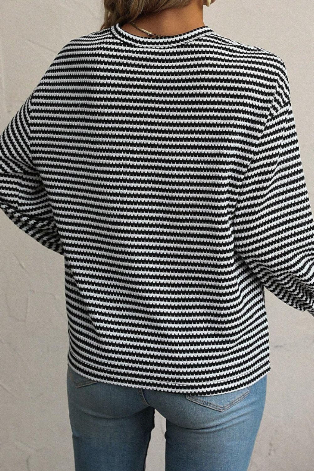 Striped Round Neck Long Sleeve Top